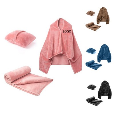 Polyester Flannel Aviation Pillow Shawl Blanket