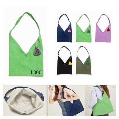 Stylish Denim Triangular Tote Crossbody