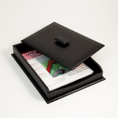 Letter Tray - Black "Croco" Leather