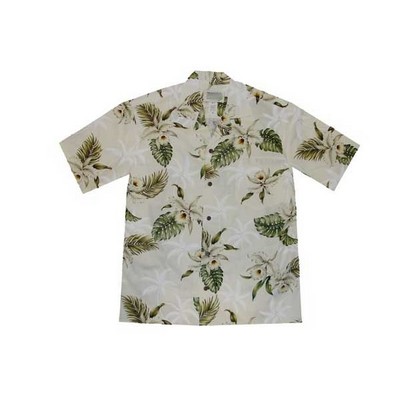 White Hawaiian Cotton Poplin Shirt w/ Button Front & Short Sleeves