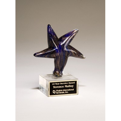 Blue Art Glass Star w/ Gold Metallic Highlights Award