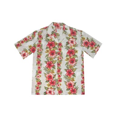 White Hawaiian Tropical Print 100% Rayon Silky Feel Bahama Shirt