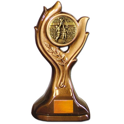 Stock Victory 9" Trophy with 2" Basketball Female Coin and Engraving Plate