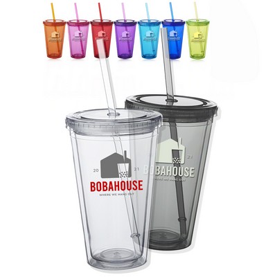 16 Oz. Double Wall Acrylic Tumblers w/Straws