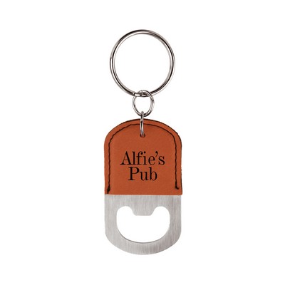 Leatherette Bottle Opener Keychain (Rawhide Brown)