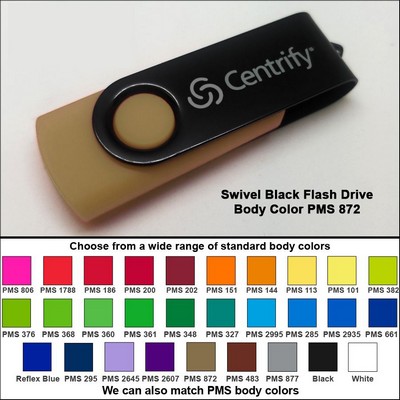 Swivel Black Flash Drive - 4 GB Memory - Body PMS 872