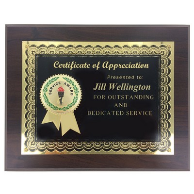 Years of Service Award Plaque w/Etched Enamel Medallion (8" x 10")