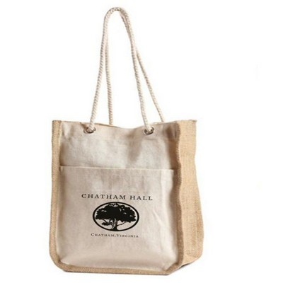 Cotton Jute Combination Bag w/Front Pocket