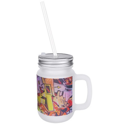 12 oz. Sublimatable Frosted Mason Jar with Lid & Straw