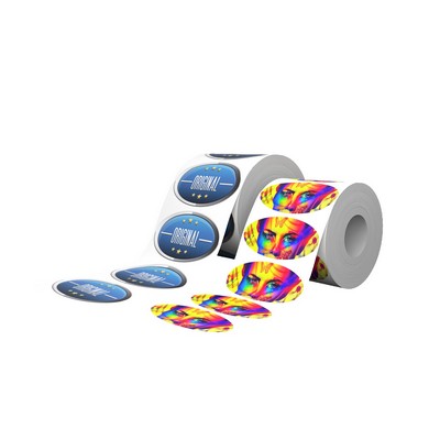1" x 2.5" - Full Color Roll Labels - Bright Silver Metallic - Oval