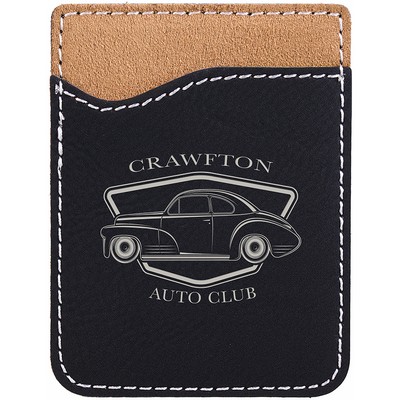 Black-Silver Leatherette Phone Wallet, Laserable, 2-3/8"x3-1/8"H