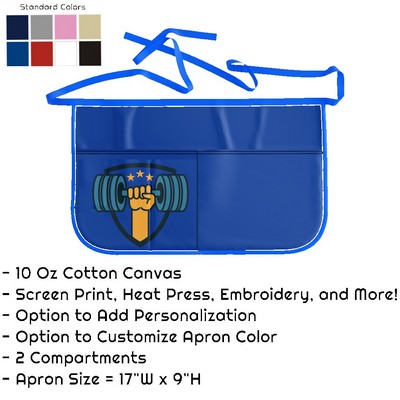 Cotton Canvas Waist Apron w/ 2 Compartments - 17"W x 9"L