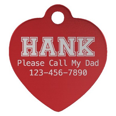 Anodized Aluminum Red Heart Pet Tags, Engraved, 1" x 1"