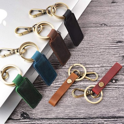 Leather Vintage Cowhide Bronze Car Keychain , Metal Men Keychain