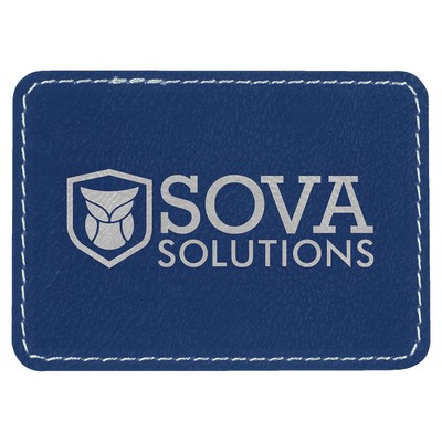 3-1/2"x2-1/2" Rectangle Patches, Blue/Silver Laserable Leatherette