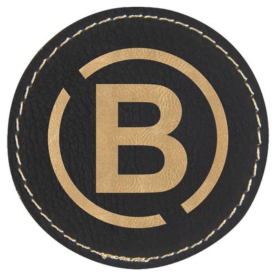 2-1/2" Diameter Round Patches, Black/Gold Laserable Leatherette