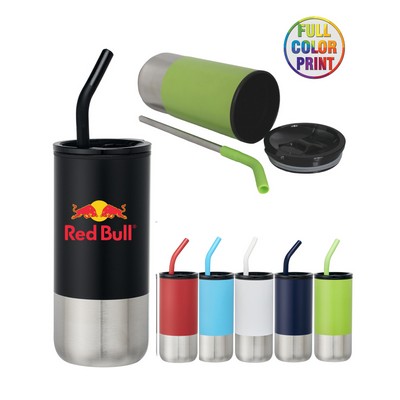 Union Printed - 18oz Double-wall Stainless Steel Tumbler (plastic liner) SS Drinking Straw and Silic