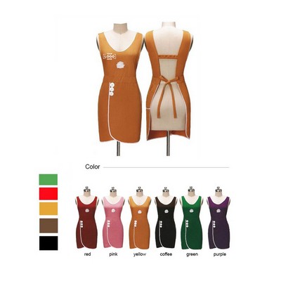 White Trim Kitchen Apron with Back Strap