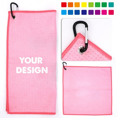 Full Color Sublimation Waffle Golf Towel With Carabiner