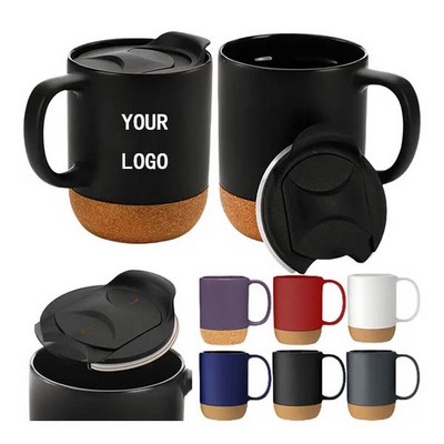 13oz Ceramic Coffee Mugs with Cork Bottom and Lid