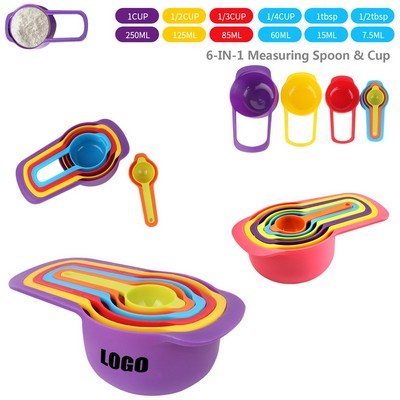 Assorted Colors 6-in-1 Plastic Measuring Cup and Spoon Set
