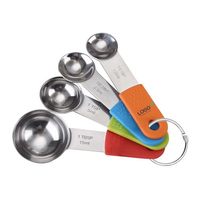 High Quality Stainless Steel Measuring Spoon Set with Colorful Silicone Handles
