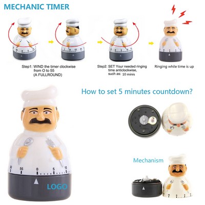 Chef Figure Mechanical Countdown Clock Timer Alarm