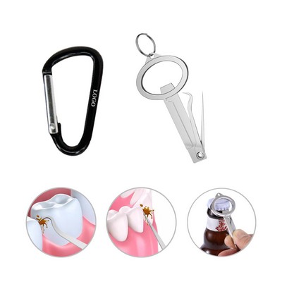 Sleek Elliptical Shape Metal Dental Toothpick Tool With Carabiner