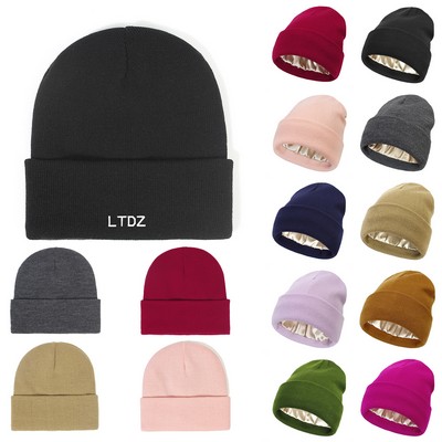 Satin Lined Knit Beanie Hat