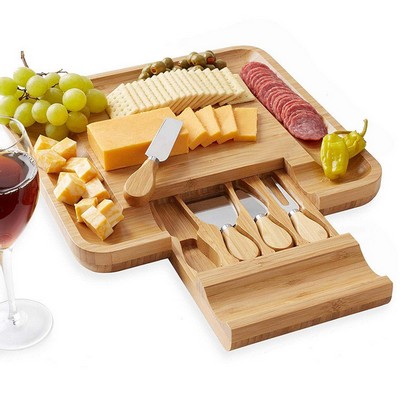 Large Bamboo Charcuterie Board with Cheese Knives Set.