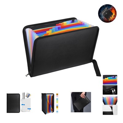 Fireproof Expanding File Folder w/Multicolored A4 Pocket