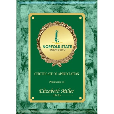 5" x 7" GREEN MARBLE finish with logo in wreath decoration