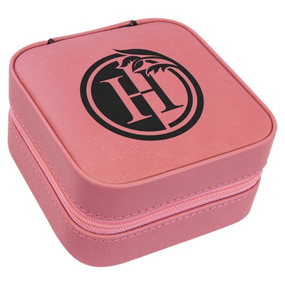 4" X 4" Pink Leatherette Travel Jewelry Box with Tan Lining