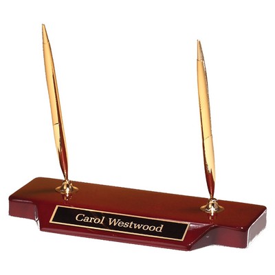 Double Gold-Tone Pen Set on Rosewood Piano Finish Base