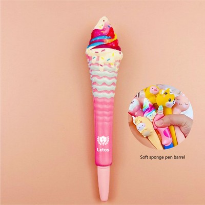 Summer Ice Cream Stress Reliever Pen 2 In 1 Squeeze Toy Pen PU Foam Gel Ink Pen