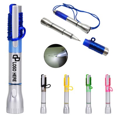 Plastic Flashlight Pen W/ Lanyard