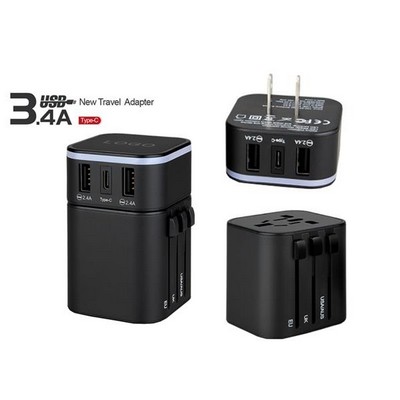 2 in 1 Universal Travel Adapter with Light Up Logo
