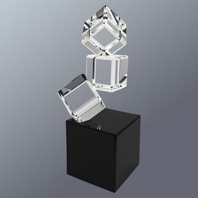 Triple Clear Crystal Blocks on Black Crystal Base, 3"x8"H