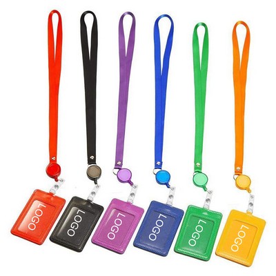 PU Leather ID Card Badge Holders with Lanyard