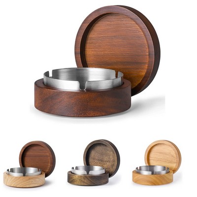 Rustic Wooden Ashtray with Lid.