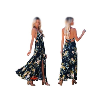 Ethnic Print Slit Maxi Dress