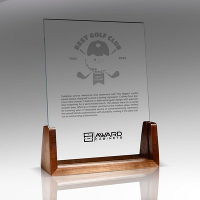Personalized Clear Crystal Award Plaque With Wooden Base