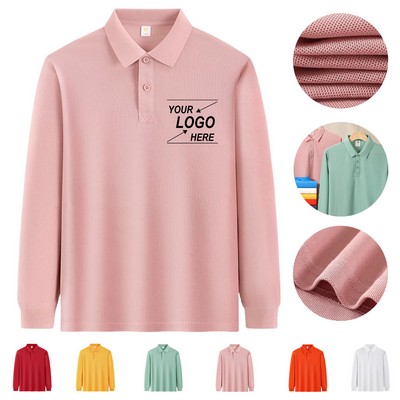 Custom Kids' Poly-Cotton Long Sleeve Polo Shirt for School Sports Events with Printed Design