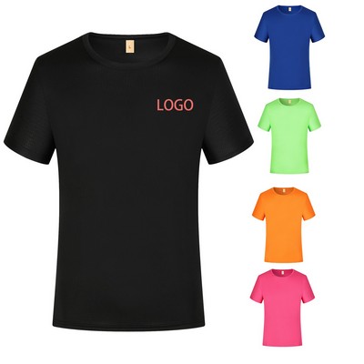 Polyester Small Plaid Round Neck Quick-Drying T-shirt