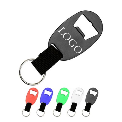 Oval Bottle Opener Keychain with Strap