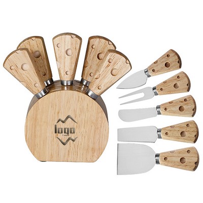 6-Piece Cheese Knife Set With Wooden Handles & Stand
