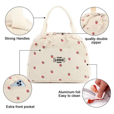 Corduroy Lunch Bag, Reusable Lunchbox, Insulated Lunch Box, Lunch Tote Bag for Office, Work, Picnic