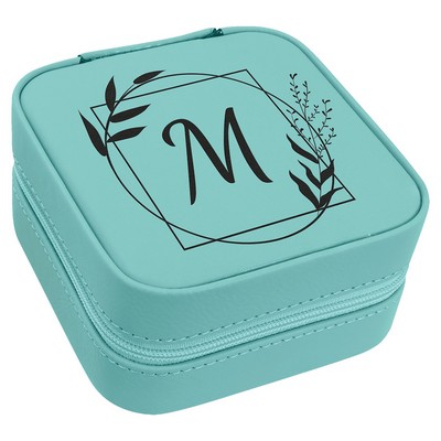 4" X 4" Teal Leatherette Travel Jewelry Box with Black Lining