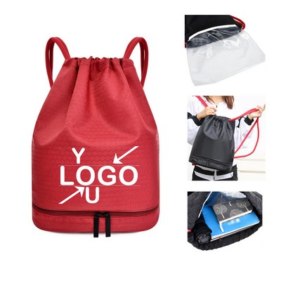 Sporty Oxford Drawstring Bag with Shoe Pocket