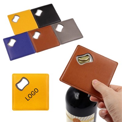 Square Stainless Steel Bottle Opener & Leather Coaster